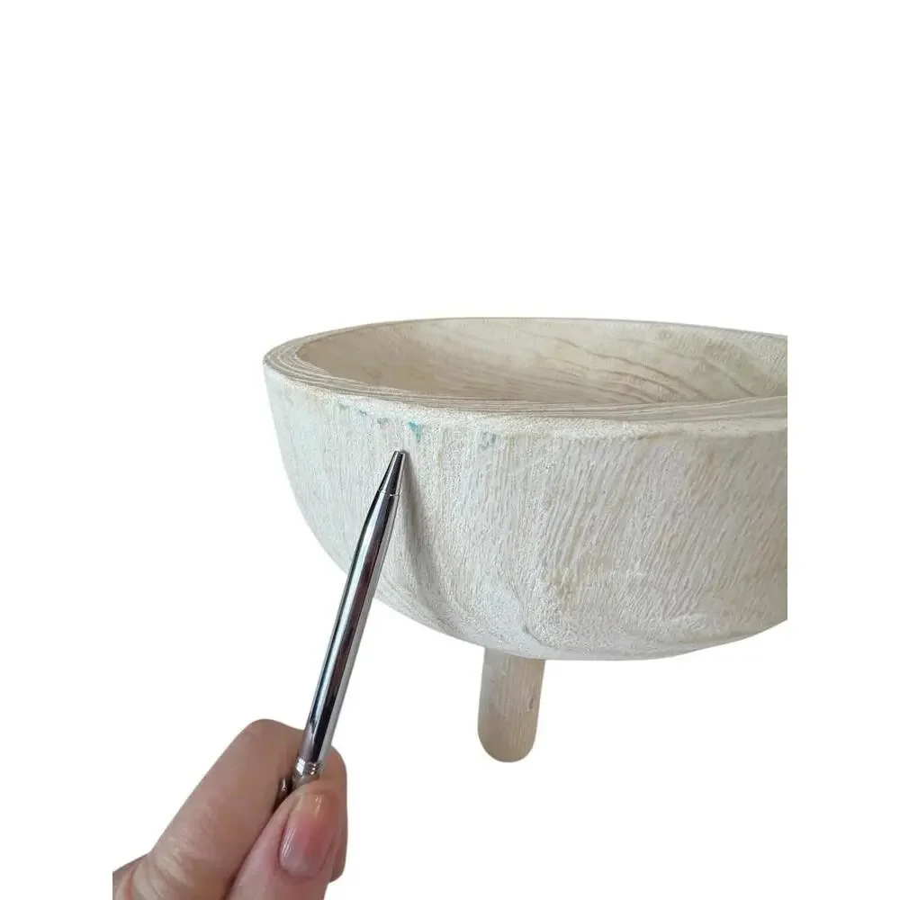 Hand Carved‎ Wooden Tripod Bowl Whitewashed Footed Primitive Style Decor
